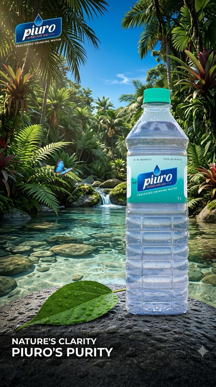 PIURO bottle beside a clear forest stream