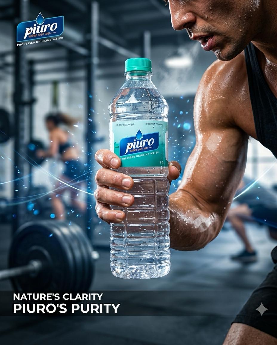 Athlete holding PIURO water after training